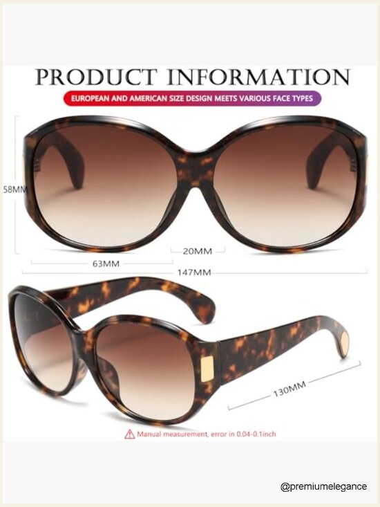 Oversized Sunglasses Vintage Big Frame Retro Wrap Around Shades